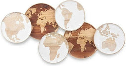 Wanddecoratie Wit Bruin Mangohout Wereldkaart 102 x 55 x 5 cm