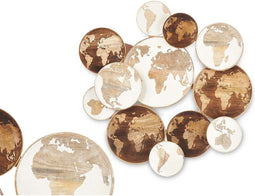 Wanddecoratie Wit Bruin Mangohout Wereldkaart 76 x 70 x 5 cm