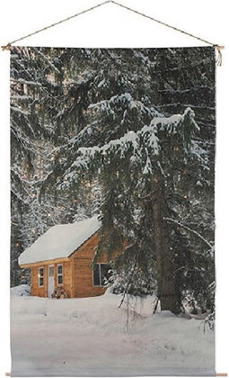 Wanddoek Kerst landschap met LEDS veelkleurig