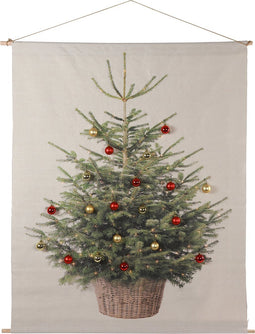 Wanddoek kerstboom Countryfield 110cm x 65 cm met 20 gekleurde kerstballen