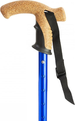 Wandelstok met kurken handvat - blauw