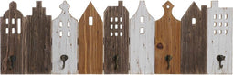 Wandkapstok DKD Home Decor Wit Bruin Metaal Paulownia hout Huizen (91 x 9.5 x 29.5 cm)