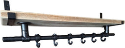 Wandkapstok Industrieel - Kapstok met Bovenplank - Steigerbuis - 90 Cm - 6 Haken - Metalen plankdragers Zwart