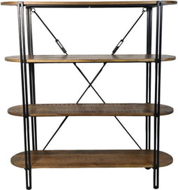 Wandkast 4 planken - 130x39x140 - Metaal/mangohout - Naturel/zwart