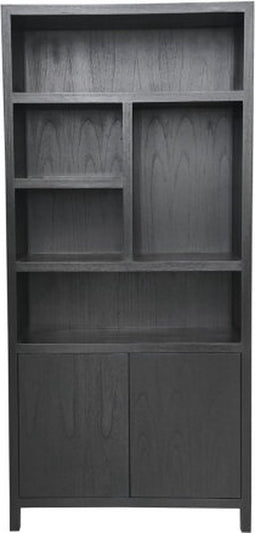 Wandkast met 5 vakken - 100x42x215 - Zwart - Teak veneer