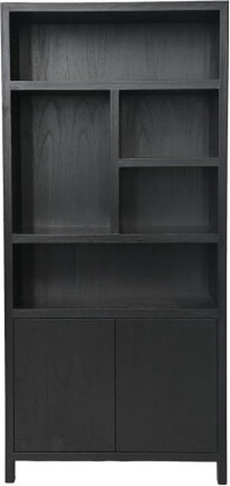 Wandkast met vakken - 100x42x215 - Zwart - Teak veneer