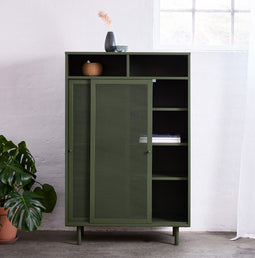 Wandkast Metaal Groen - Schuifdeuren - 90x40x140cm - Veep - Giga Living