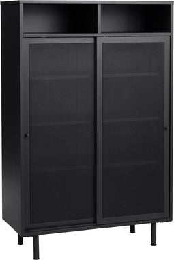 Wandkast Metaal Zwart - Schuifdeuren - 90x40x140cm - Veep - Giga Living