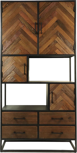Wandkast Verona - 100x40x200 - Bruin/zwart - Oud hout/metaal