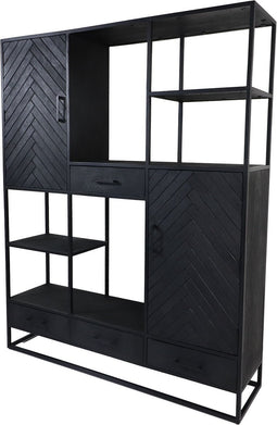 Wandkast Verona - 160x40x200 - Zwart - Mangohout/ijzer