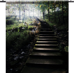 Wandkleed stairs 120 x 160 cm polyester Velvetly / Complete set ( doek & ophangsysteem ) / Boven en onderkant tunnel