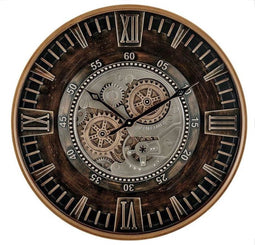 Wandklok met draaiende tandwielen - industriele wandklok - brons bruin - diameter 46cm