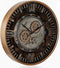 Wandklok met draaiende tandwielen - industriele wandklok - brons bruin - diameter 46cm