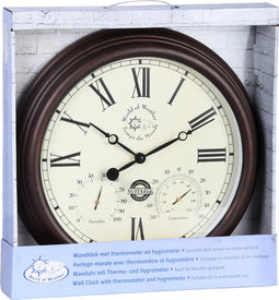 Wandklok met thermometer voor buiten 38 cm - Tuin/terras/balkon klokken - Temperatuur en luchtvochtigheidsmeter
