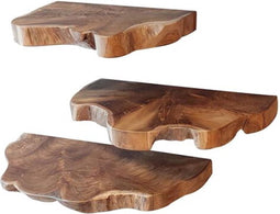 Wandplank teakhout set van 3 - natural | Meubelplaats