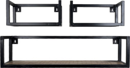 Wandplank Vintage - Set van 3 - 37 cm - 81 cm - Mangohout - Metaal