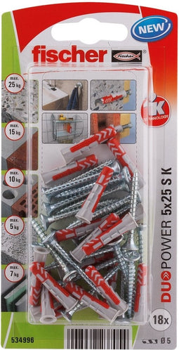 Wandpluggen en schroeven Fischer duopower Wandpluggen en schroeven 18 Stuks (5 x 25 mm)