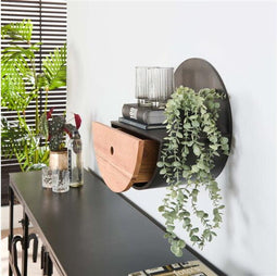 Wandschap half moon Ø40 met lade - acacia naturel