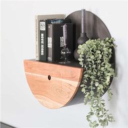 Wandschap half moon Ø50 met lade - acacia naturel