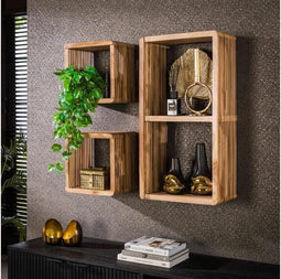 Wandschap set/3 rib - Teakhout verweerd