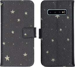iMoshion Hoesje Geschikt voor Samsung Galaxy S10 Hoesje Met Pasjeshouder - iMoshion Design Softcase Bookcase - Goud / Zwart / Stars Gold