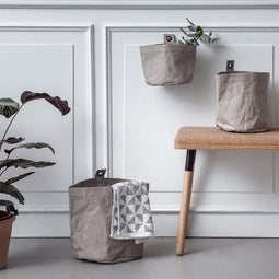 Wasbare Kartonnen Doos Met Metalen Oogje, Kleur: Grijs, Maat: D23cm, H24cm