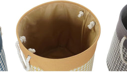 Wasmand DKD Home Decor Pied-de-poule Grijs Blauw Geel 45 x 45 x 45 cm (3 Stuks)