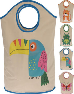 wasmand - opbergmand kinderen - speelgoedmand - mand - opvouwbaar - 40XH70 cm - kikker- vlinder - tijger- toekan
