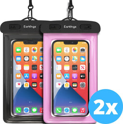 Waterdichte telefoonhoesjes - Drybag Set van 2 stuks - Onderwater Hoesje Telefoon voor Alle Telefoons - Waterdicht telefoonhoesje Earkings - Zwart & Roze