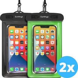 Waterdichte telefoonhoesjes - Drybag Set van 2 stuks - Onderwater Hoesje Telefoon voor Alle Telefoons - Waterdicht telefoonhoesje Earkings - Zwart & Groen