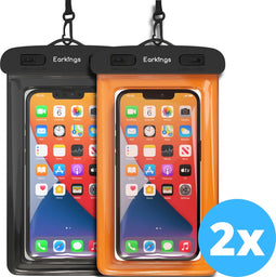 Waterdichte telefoonhoesjes - Drybag Set van 2 stuks - Onderwater Hoesje Telefoon voor Alle Telefoons - Waterdicht telefoonhoesje Earkings - Zwart & Oranje