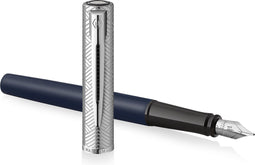Waterman Allure deluxe vulpen | metaal-blauwe lak met geëtste dop | roestvrijstalen fijne penpunt | blauwe inkt | Met geschenkdoos