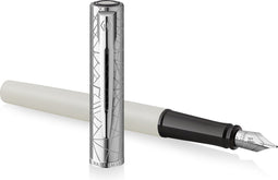 Waterman Allure deluxe vulpen | metaal-witte lak met geëtste dop | roestvrijstalen fijne penpunt | blauwe inkt | Met geschenkdoos