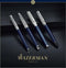 Waterman Carène balpen | Metaal-blauwe lak met palladium detail | Gebeitelde dop | mediumpunt met blauwe inktpatroon | met Geschenkdoos