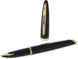 Waterman Carène Zwarte zee vulpen | hoogglans zwart met 23-karaats gouden clip | mediumpunt met blauw inktpatroon | geschenkverpakking