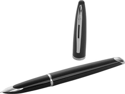 Waterman Carène Zwarte zee vulpen | hoogglans zwart met palladium beklede afwerking | mediumpunt met blauw inktpatroon | geschenkverpakking