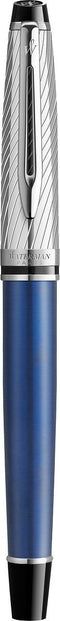 Waterman Expert Deluxe rollerballpen | metaal-blauwe lak met palladium-gecoat detail | fijne punt met zwarte inkt | Geschenkverpakking