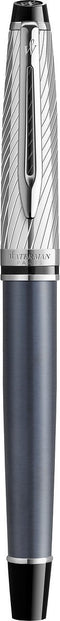 Waterman Expert Deluxe vulpen | metaal-steengrijze lak met palladium-gecoat detail | fijne palladium penpunt met blauwe inkt | geschenkverpakking
