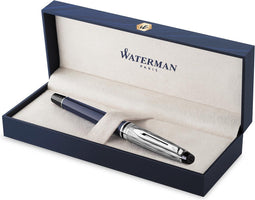 Waterman Expert vulpen | Metaal-blauwe lak met palladium detail | Gebeitelde dop | Roestvrij staal medium penpunt