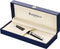 Waterman Hémisphère-balpen | Glimmend zwart met chromen rand | Medium punt | Blauwe inkt | Cadeauverpakking