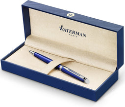 Waterman Hémisphère-balpen | Helderblauwe lak met chromen afwerking | Medium penpunt | Blauwe inkt | Geschenkverpakking
