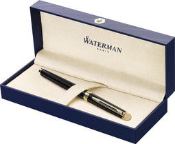 Waterman Hémisphère-vulpen | Glimmend zwart met 23k gouden rand | Medium penpunt | Blauwe inkt | Cadeauverpakking