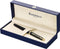 Waterman Hémisphère-vulpen | Glimmend zwart met 23k gouden rand | Medium penpunt | Blauwe inkt | Cadeauverpakking