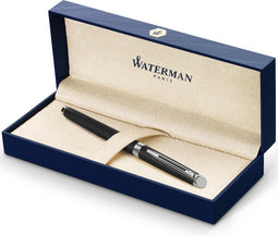 Waterman Hémisphère-vulpen | Matzwart met chromen afwerking | Medium penpunt | Zwarte inkt | geschenkdoos