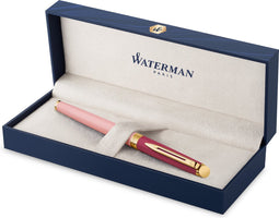 Waterman Hémisphère vulpen | metaal-roze lak met verguld detail | vergulde fijne penpunt | Blauwe inkt | met Geschenkdoos