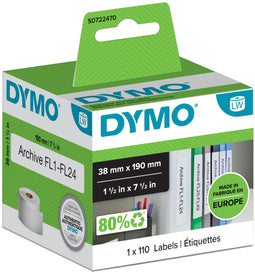 DYMO® LW - Kleine LAF-labels - 38 x 190 mm - Zelfklevend Wit (110 stuks)