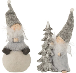 J-Line kerstfiguur Engel Bal Boom - polyresin - grijs - small - 2 stuks