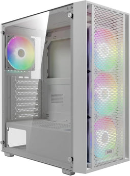 AURA GC2 ELITE WH A PC Behuizing Mid Tower Wit met Gehard Glas en 4x 120mm ARGB Fans