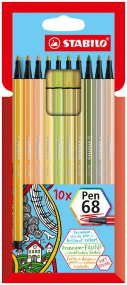 STABILO Pen 68 - Premium Viltstift - Etui Met 10 Nieuwe Kleuren