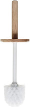 WC-/toiletborstel met houder rond wit met marmer effect kunststof/bamboe 38 cm